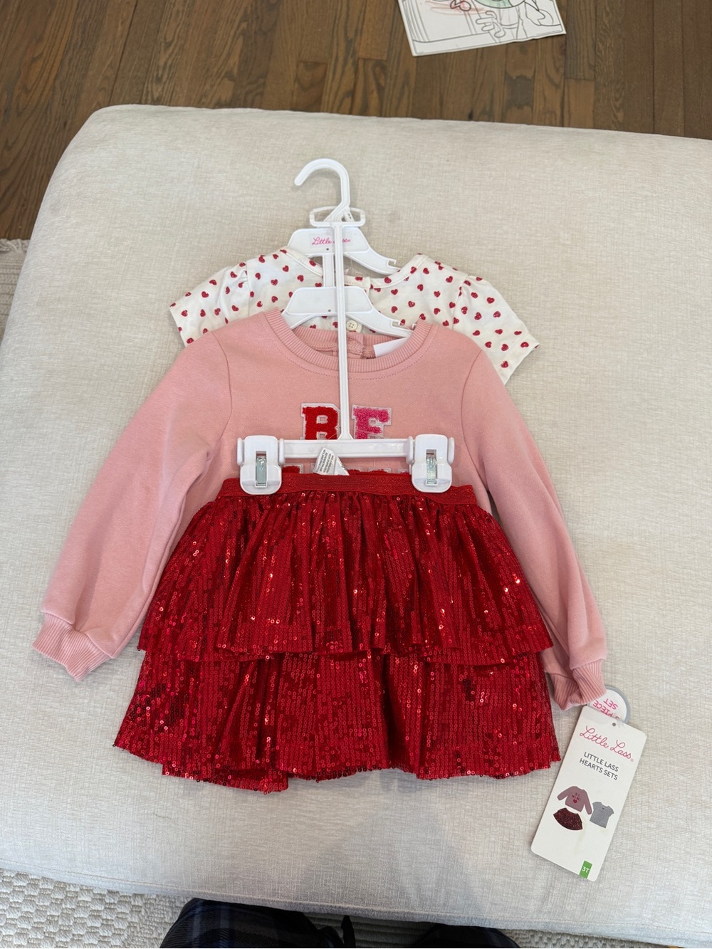 Little Lass Girls Pink Sweatshirt and Red Sequin Skirt Matching Set